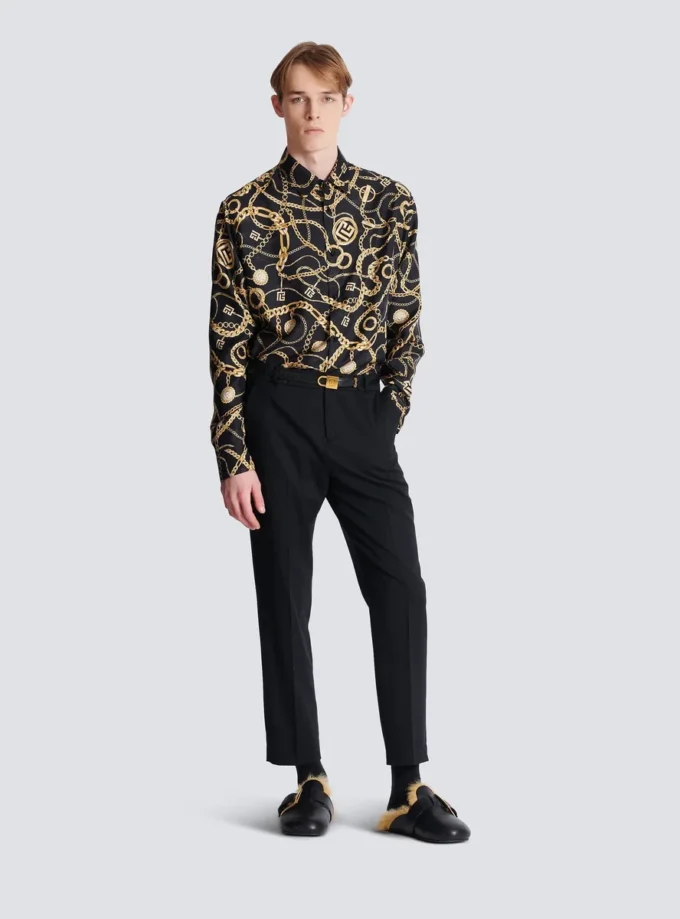Chemise en soie imprimée à motif Chaînes Chemise en soie imprimée à motif Chaînes