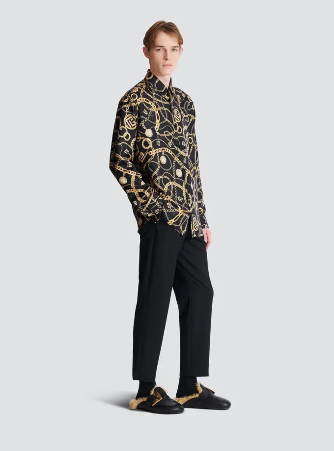 Chemise en soie imprimée à motif Chaînes Chemise en soie imprimée à motif Chaînes