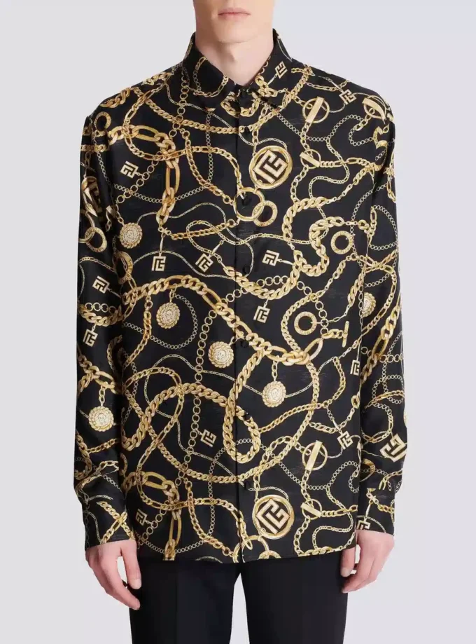 Chemise en soie imprimée à motif Chaînes Chemise en soie imprimée à motif Chaînes