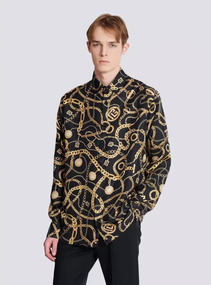 Chemise en soie imprimée à motif Chaînes Chemise en soie imprimée à motif Chaînes