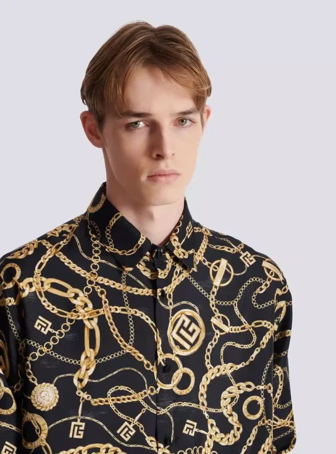 Chemise en soie imprimée à motif Chaînes Chemise en soie imprimée à motif Chaînes