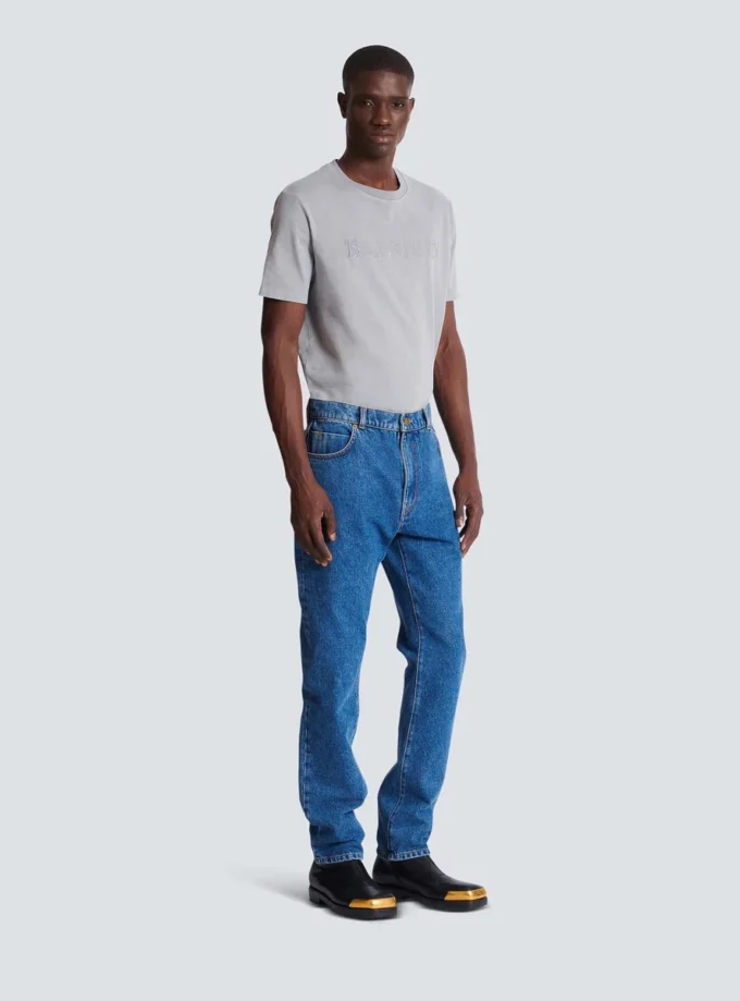 Jean droit en denim bleu