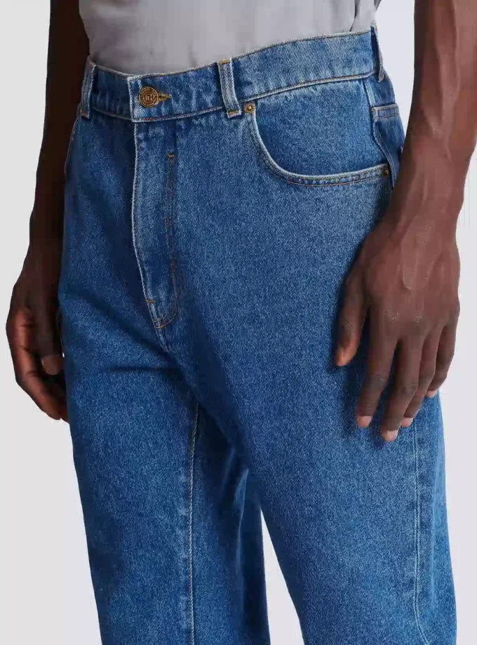 Jean droit en denim bleu