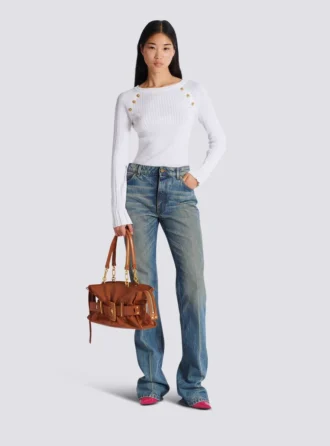 Jean droit en denim délavé Jean droit en denim délavé
