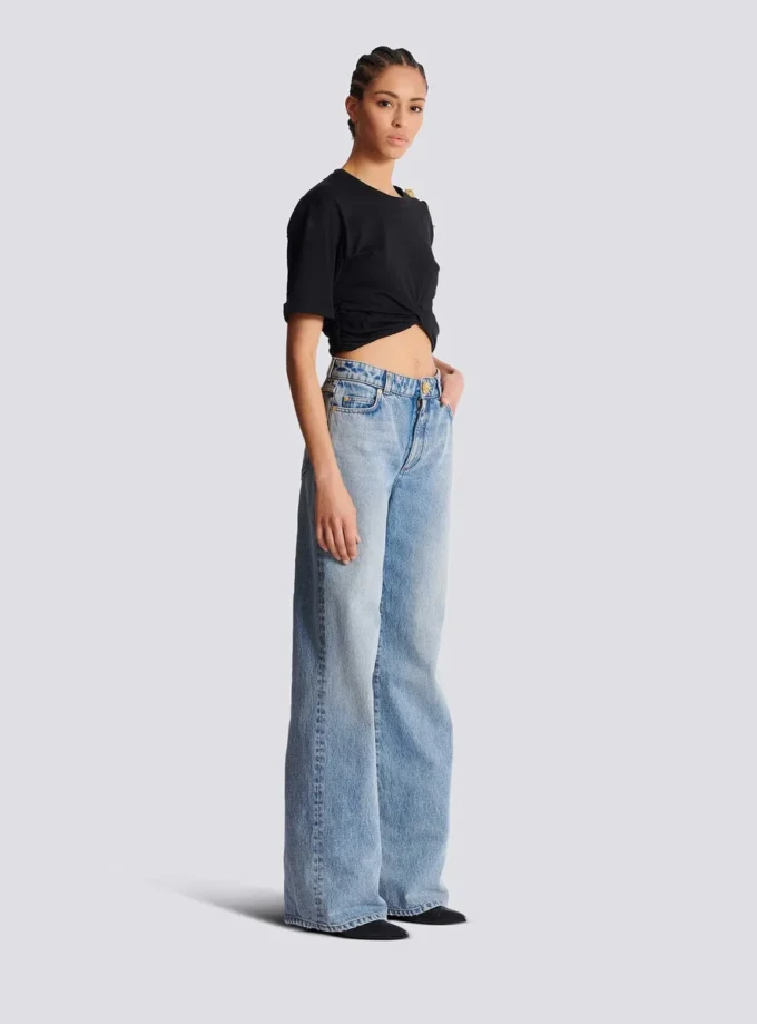 Jean droit en denim délavé Jean droit en denim délavé