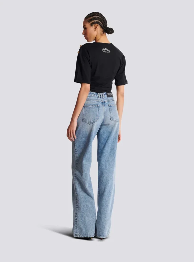Jean droit en denim délavé Jean droit en denim délavé