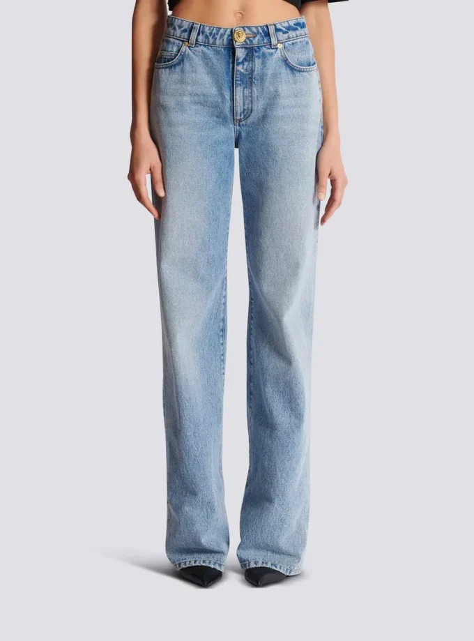 Jean droit en denim délavé Jean droit en denim délavé