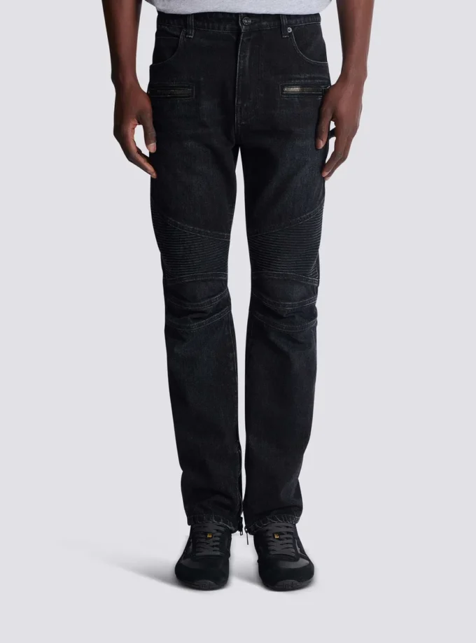 Jean motard en denim vintage noir Jean motard en denim vintage noir