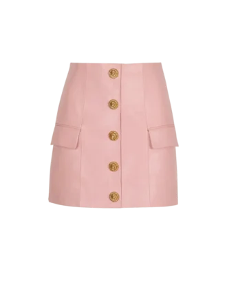 Jupe courte en cuir d&rsquo;agneau avec boutons