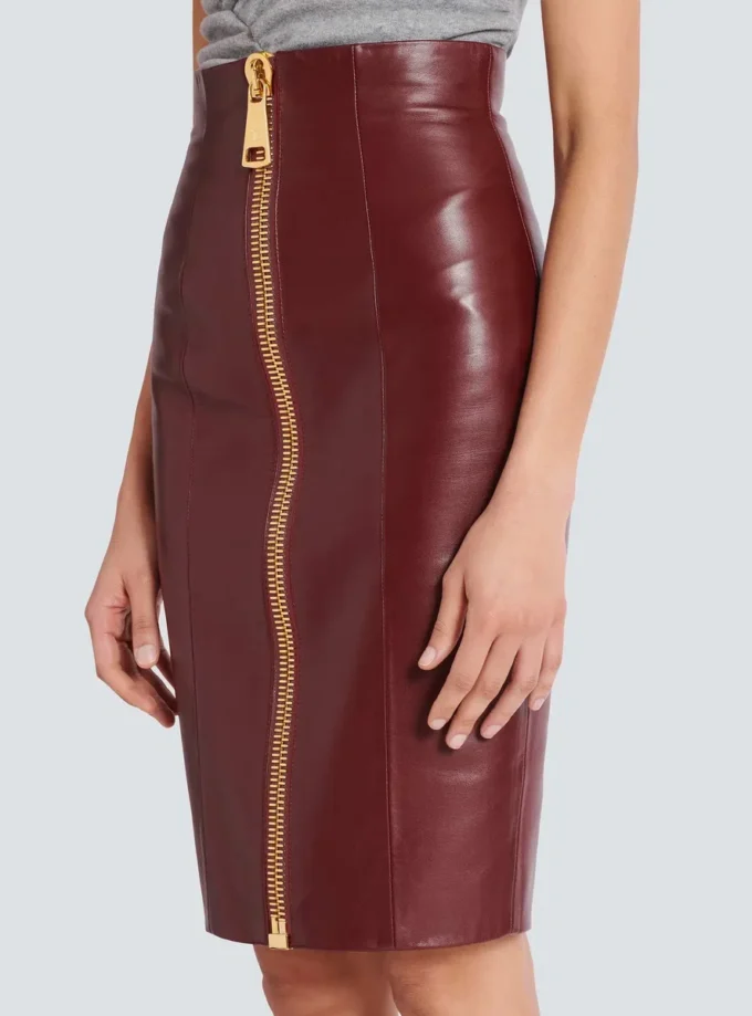 Jupe crayon en cuir d&rsquo;agneau