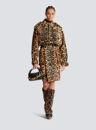 Jupe midi en cuir façon poney à motif léopard Jupe midi en cuir façon poney à motif léopard