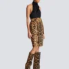 Jupe midi en cuir façon poney à motif léopard Jupe midi en cuir façon poney à motif léopard