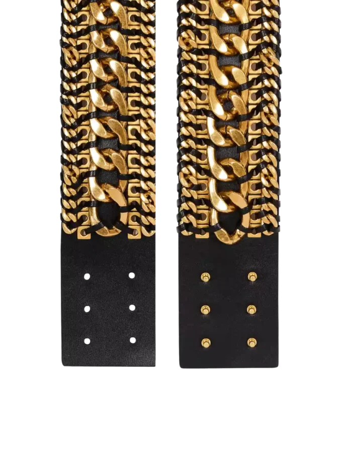 Large ceinture en chaînes tressées et cuir Large ceinture en chaînes tressées et cuir