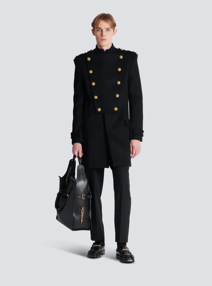 Manteau en laine et cachemire avec plastron amovible