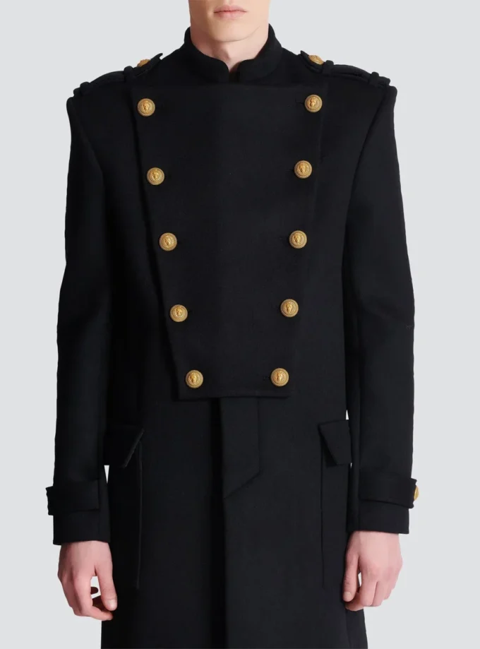 Manteau en laine et cachemire avec plastron amovible