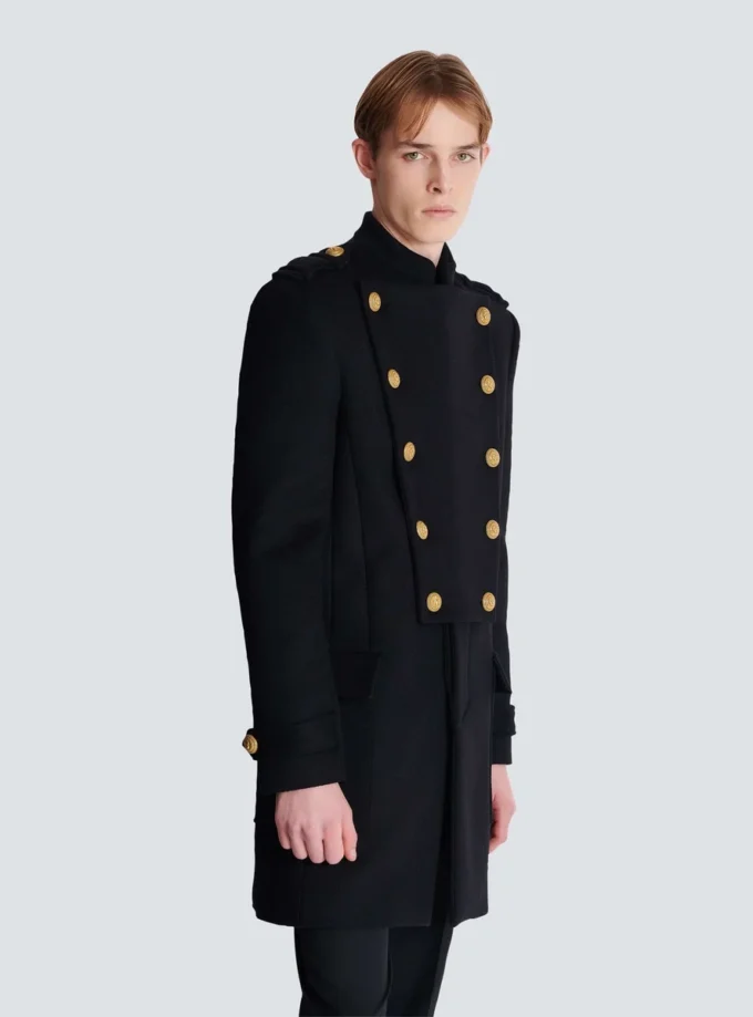 Manteau en laine et cachemire avec plastron amovible