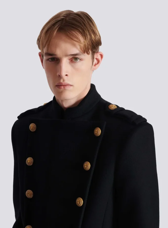 Manteau en laine et cachemire avec plastron amovible