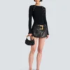 Mini-jupe en cuir avec ceinture