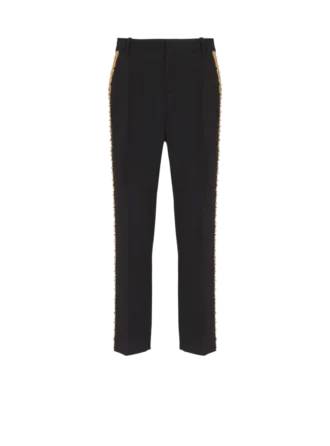 Pantalon droit en crêpe brodé