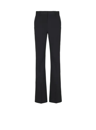 Pantalon droit en laine avec broderies en cristaux