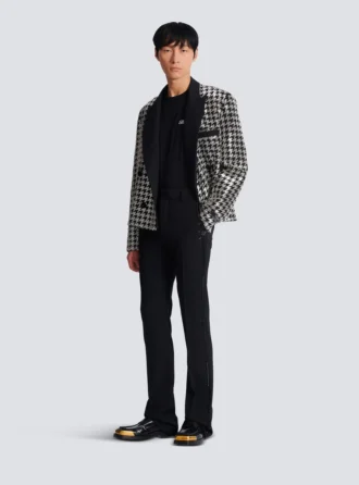 Pantalon droit en laine avec broderies en cristaux