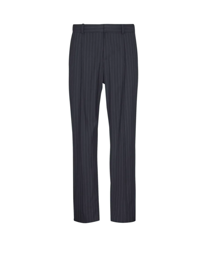 Pantalon droit en laine à fines rayures Pantalon droit en laine à fines rayures