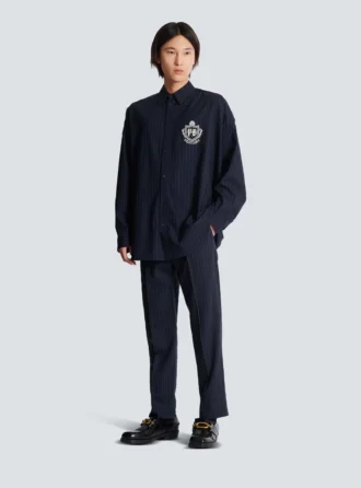 Pantalon droit en laine à fines rayures Pantalon droit en laine à fines rayures