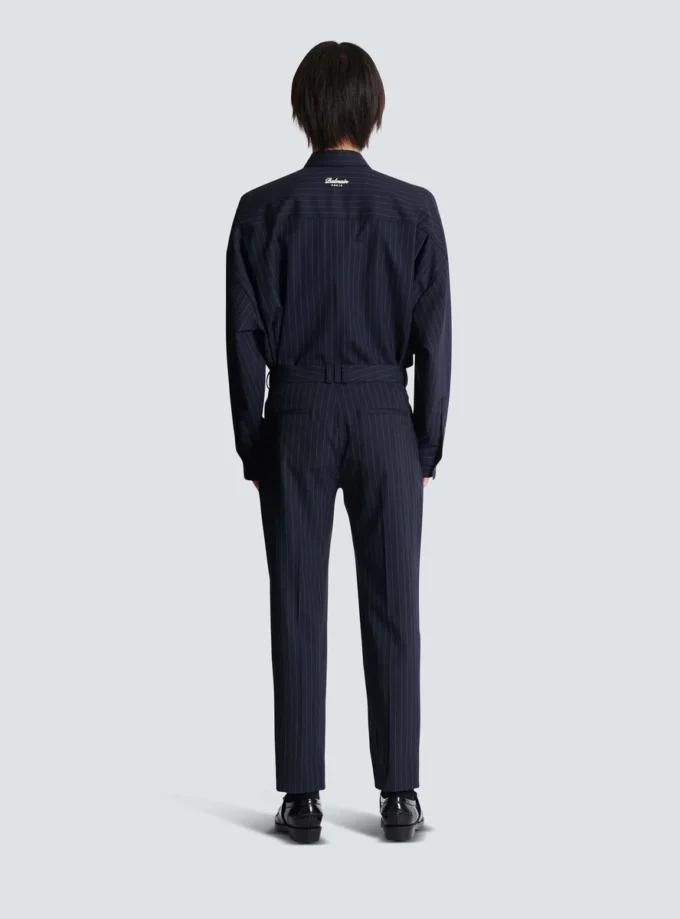 Pantalon droit en laine à fines rayures Pantalon droit en laine à fines rayures