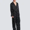 Pantalon en crêpe avec motif Constellation en strass