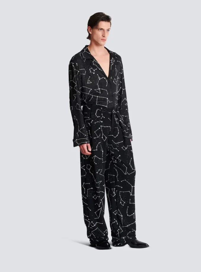 Pantalon en crêpe avec motif Constellation en strass