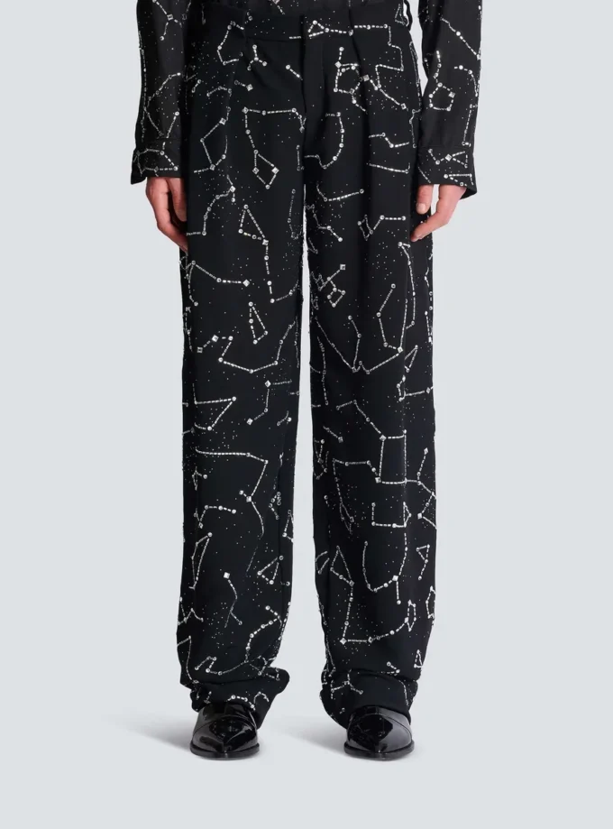 Pantalon en crêpe avec motif Constellation en strass