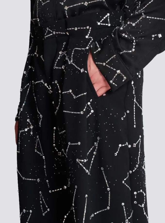 Pantalon en crêpe avec motif Constellation en strass