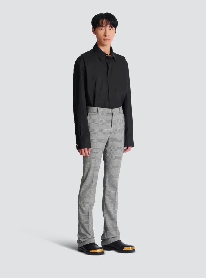 Pantalon à pinces en laine Prince de Galles