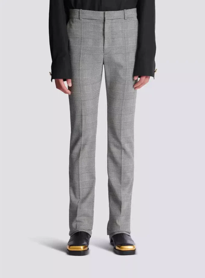 Pantalon à pinces en laine Prince de Galles
