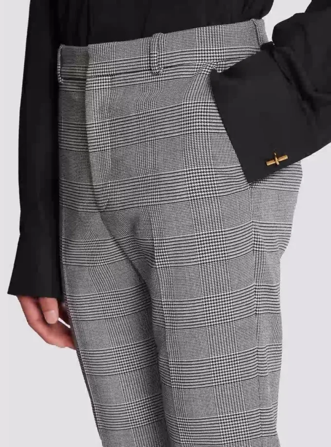 Pantalon à pinces en laine Prince de Galles