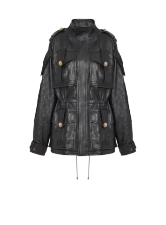Parka en cuir d’agneau avec motif losange surpiqué Parka en cuir d’agneau avec motif losange surpiqué