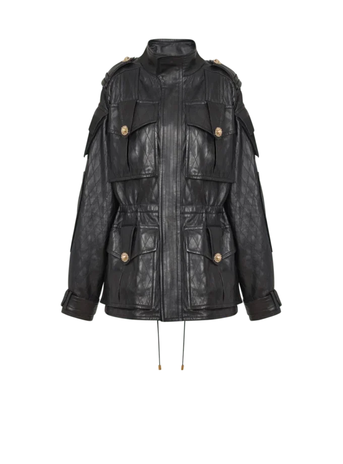 Parka en cuir d’agneau avec motif losange surpiqué Parka en cuir d’agneau avec motif losange surpiqué
