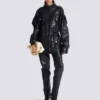 Parka en cuir d’agneau avec motif losange surpiqué Parka en cuir d’agneau avec motif losange surpiqué