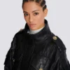 Parka en cuir d’agneau avec motif losange surpiqué Parka en cuir d’agneau avec motif losange surpiqué