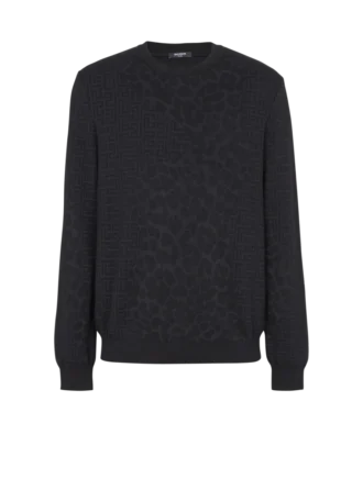 Pull en maille monogramme et motif léopard Pull en maille monogramme et motif léopard