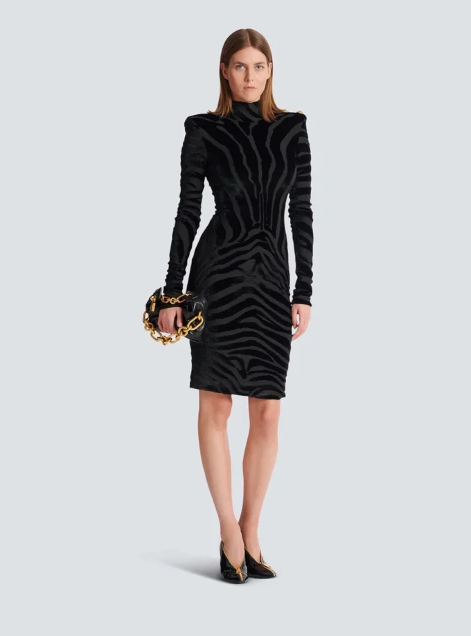 Robe courte en velours imprimé zèbre