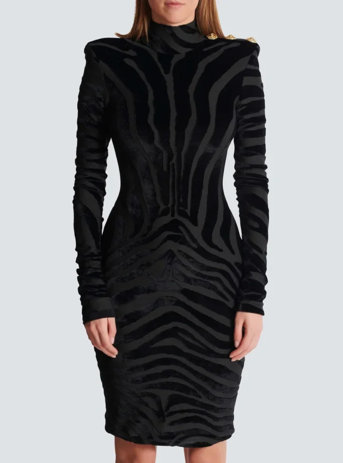 Robe courte en velours imprimé zèbre