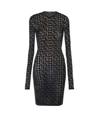 Robe courte en velours monogrammée