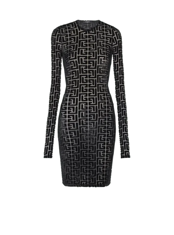 Robe courte en velours monogrammée