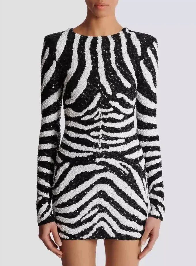 Robe courte à paillettes zébrées bicolore