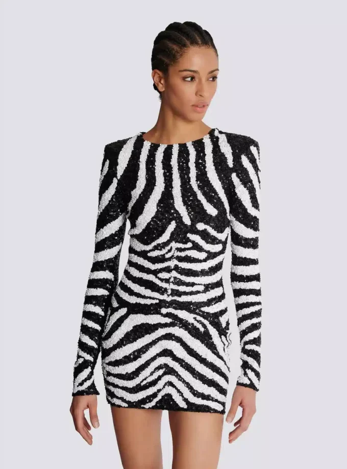 Robe courte à paillettes zébrées bicolore