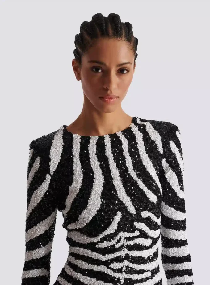 Robe courte à paillettes zébrées bicolore