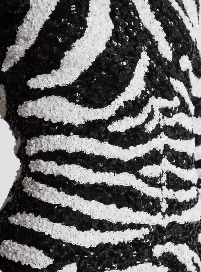 Robe courte à paillettes zébrées bicolore