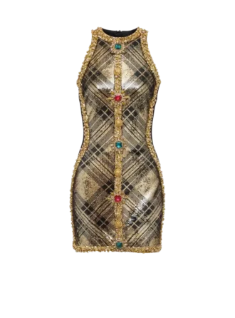 Robe courte sans manches à broderies écossaises