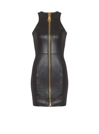 Robe courte sans manches en cuir d’agneau Robe courte sans manches en cuir d’agneau